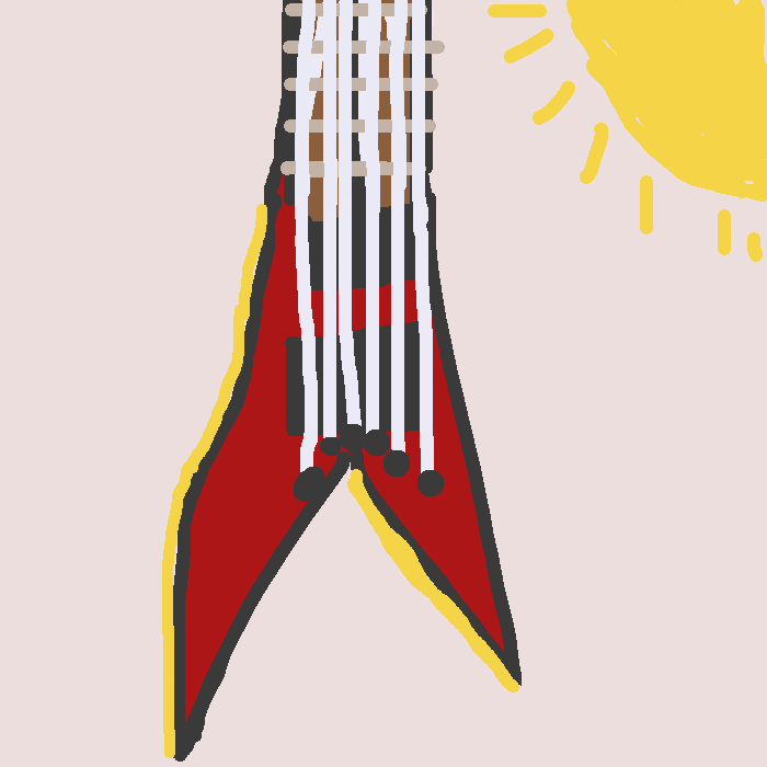 drawing of a red guitar under the sun