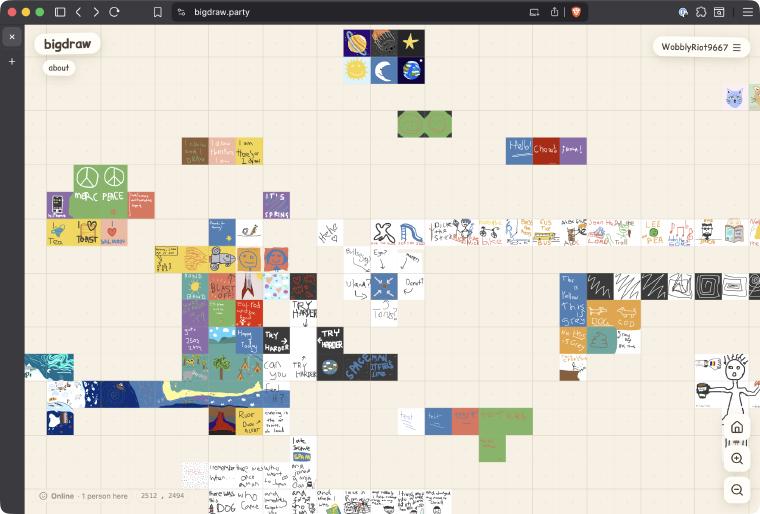 screenshot of the bigdraw.party drawing grid